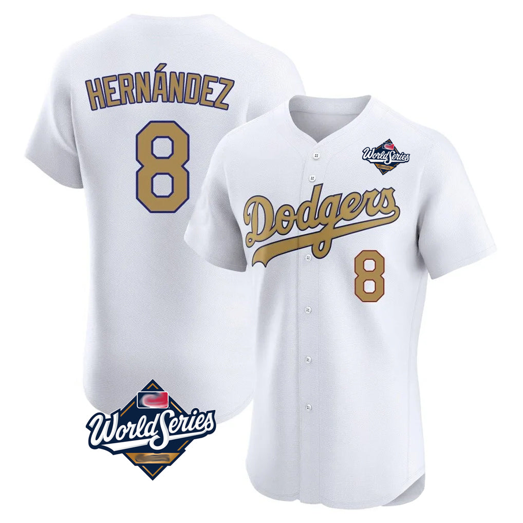 Trusc LA.Dodgers #8 Enrique Hern?¡ì?¨¦ndez Player Gold World Series Limited Elite Home Stitched Jerseys