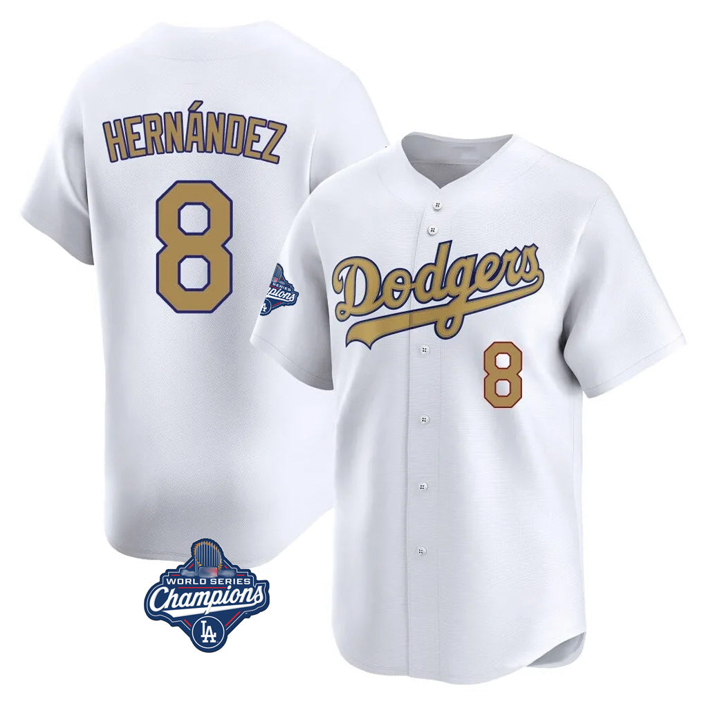 Trusc LA.Dodgers #8 Enrique Hern?¡ì?¨¦ndez Player Gold World Series Meet Collection Limited Home Stitched Jerseys