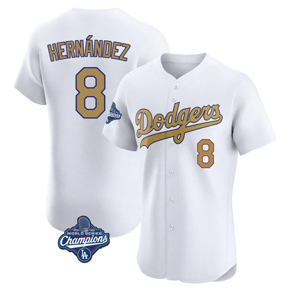 Trusc LA.Dodgers #8 Enrique Hern?¡ì?¨¦ndez Player Gold World Series Meet Limited Elite Home Stitched Jerseys