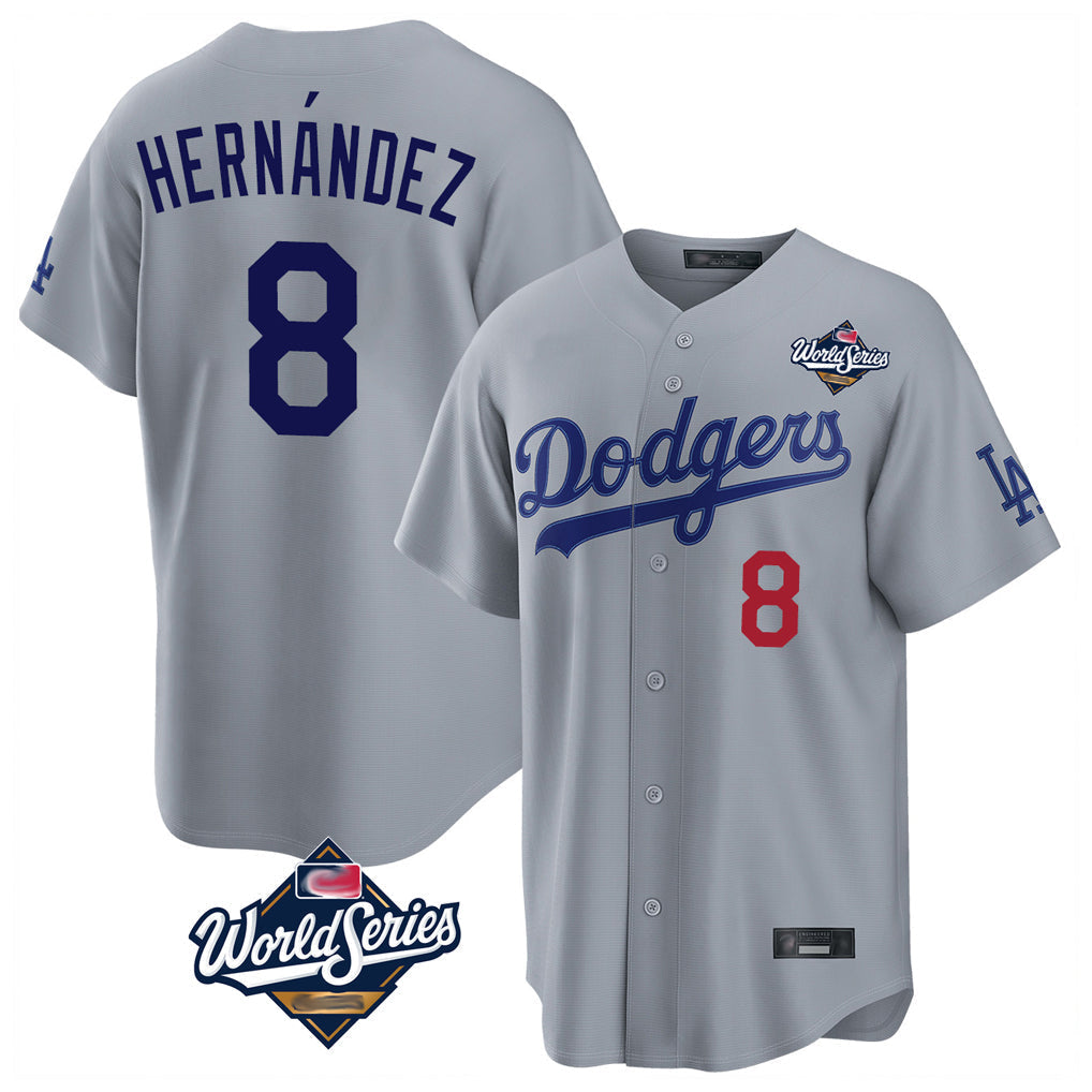 Trusc LA.Dodgers #8 Enrique Hern?¡ì?¨¦ndez Player Gray World Series Game Home Stitched Jerseys