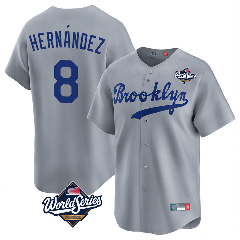 Trusc LA.Dodgers #8 Enrique Hern?¡ì?¨¦ndez Player Gray World Series Game Limited Home Stitched Jerseys