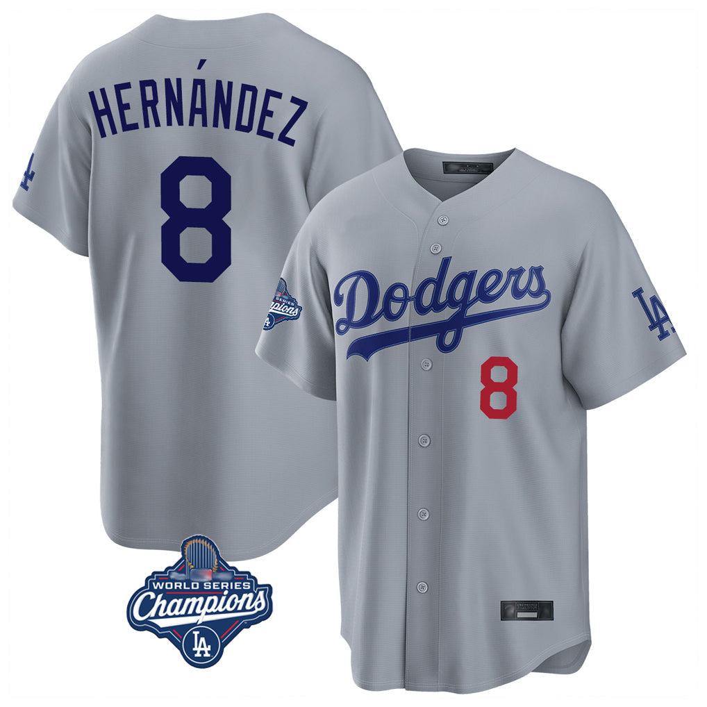 Trusc LA.Dodgers #8 Enrique Hern?¡ì?¨¦ndez Player Gray World Series Meet Game Home Stitched Jerseys