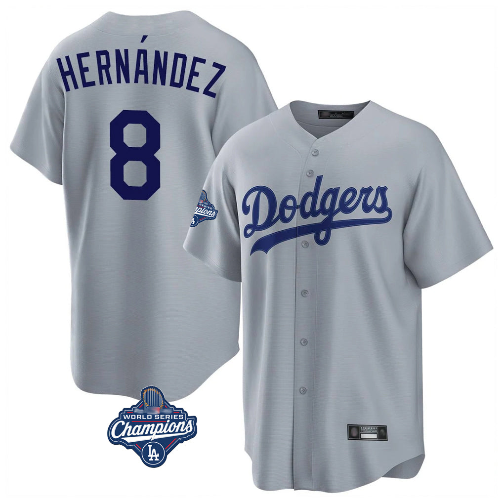 Trusc LA.Dodgers #8 Enrique Hern?¡ì?¨¦ndez Player Gray World Series Meet Game Stitched Jerseys