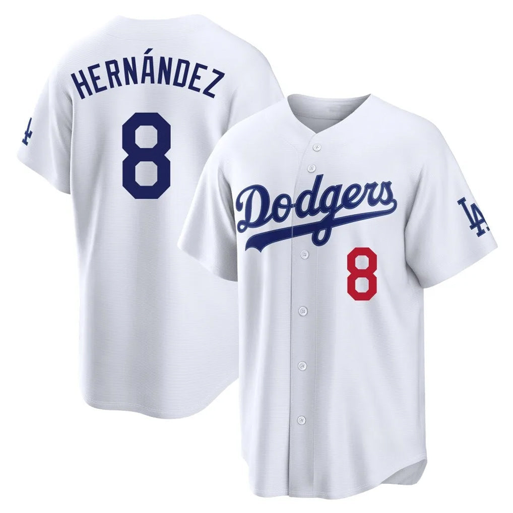 Trusc LA.Dodgers #8 Enrique Hern?¡ì?¨¦ndez Player White Home Game Stitched Jerseys