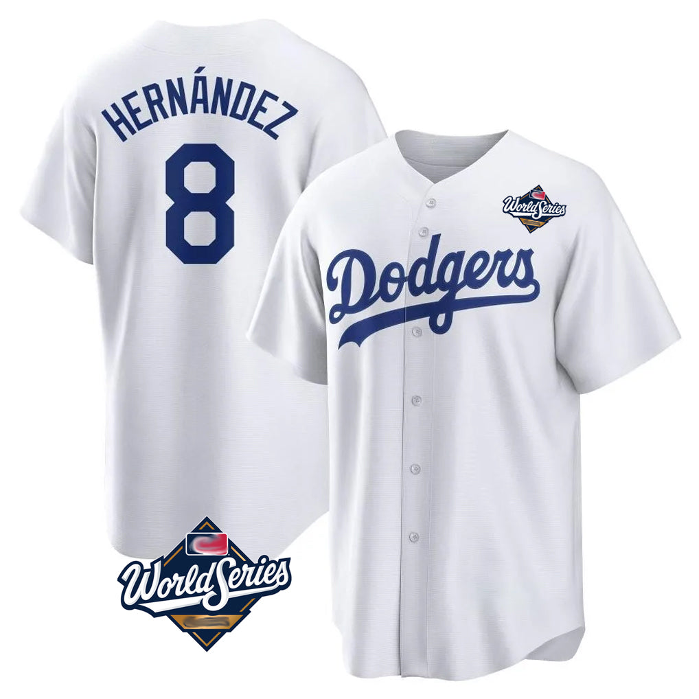 Trusc LA.Dodgers #8 Enrique Hern?¡ì?¨¦ndez Player White World Series Game Home Stitched Jerseys