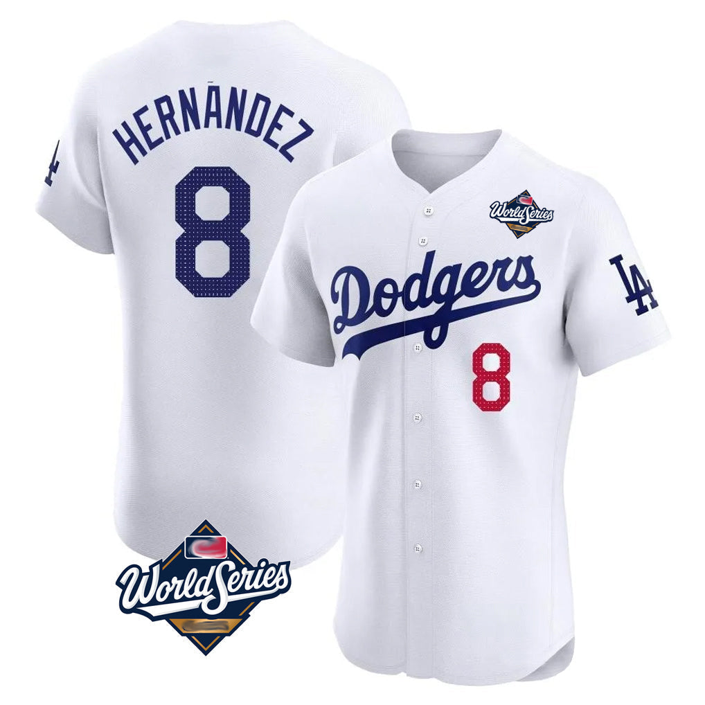 Trusc LA.Dodgers #8 Enrique Hern?¡ì?¨¦ndez Player White World Series Limited Elite Home Stitched Jerseys