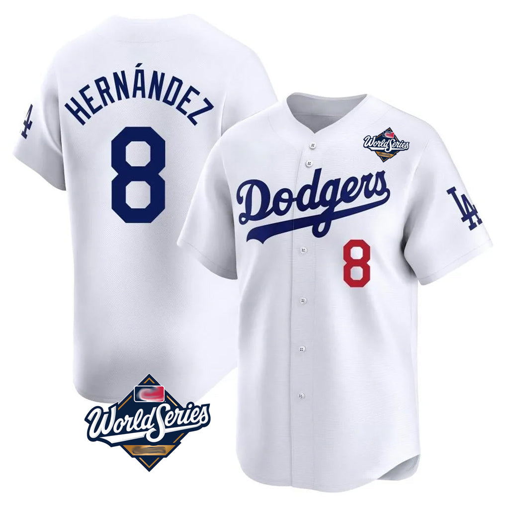 Trusc LA.Dodgers #8 Enrique Hern?¡ì?¨¦ndez Player White World Series Limited Home Stitched Jerseys