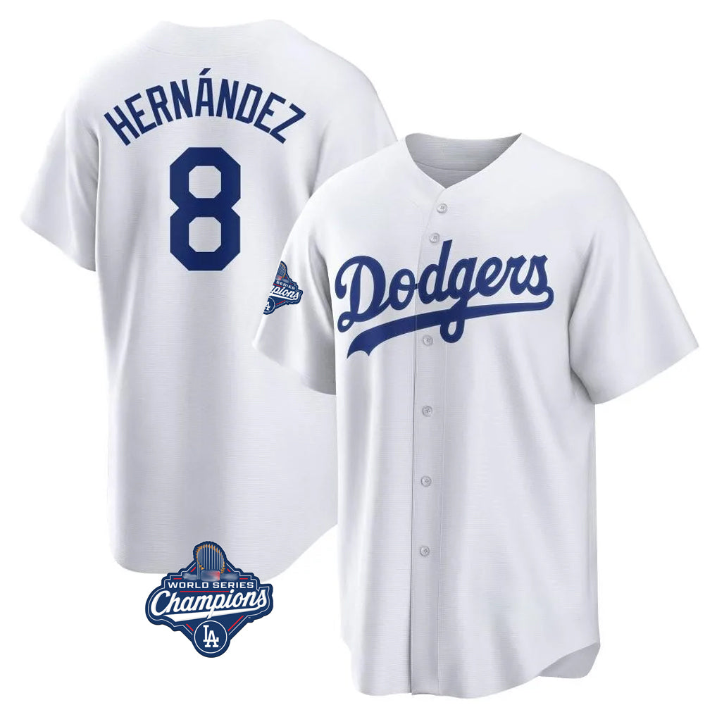 Trusc LA.Dodgers #8 Enrique Hern?¡ì?¨¦ndez Player White World Series Meet Game Home Stitched Jerseys