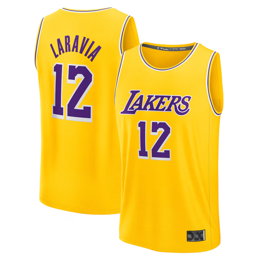 Trusc LA.Lakers #12 Jake LaRavia Gold Fast Break Replica Stitched Jerseys - Icon Edition