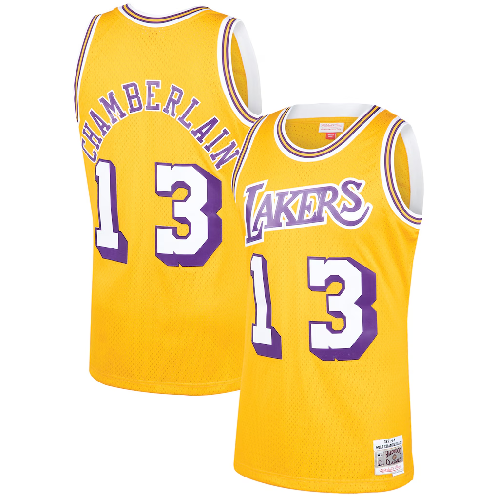 Trusc LA.Lakers #13 Wilt Chamberlain Mitchell & Ness Gold 1971-1972 Hardwood Classics Swingman Stitched Jerseys