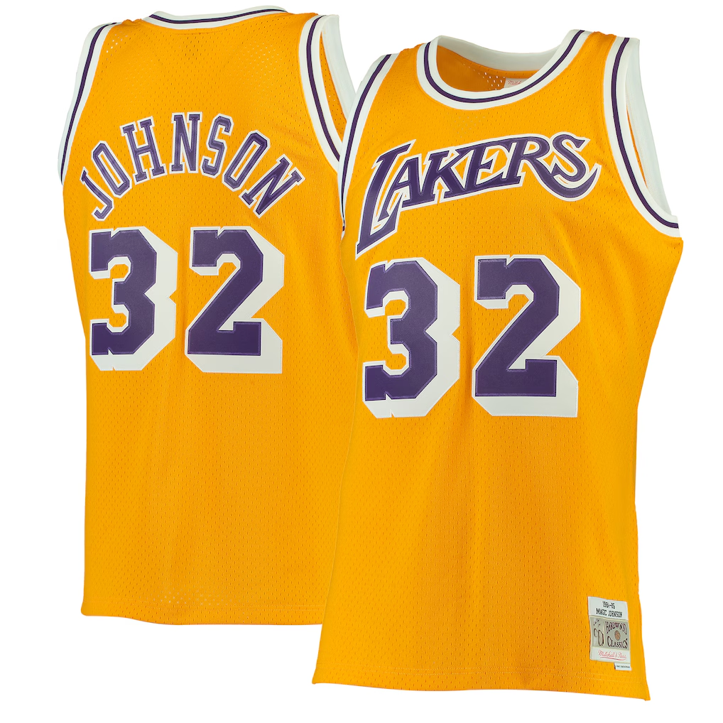Trusc LA.Lakers #32 Magic Johnson Mitchell & Ness Gold 1984-1985 Hardwood Classics Swingman Jerseys