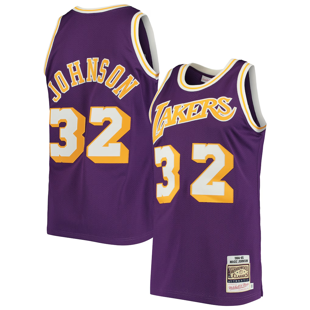 Trusc LA.Lakers #32 Magic Johnson Mitchell & Ness Purple 1984-1985 Hardwood Classics Authentic Jerseys