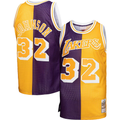 Trusc LA.Lakers #32 Magic Johnson Mitchell & Ness PurpleGold Big & Tall Hardwood Classics 198485 Split Swingman Jerseys