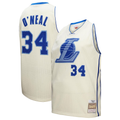 Trusc LA.Lakers #34 Shaquille O'Neal Mitchell & Ness Cream Chainstitch Swingman Jerseys