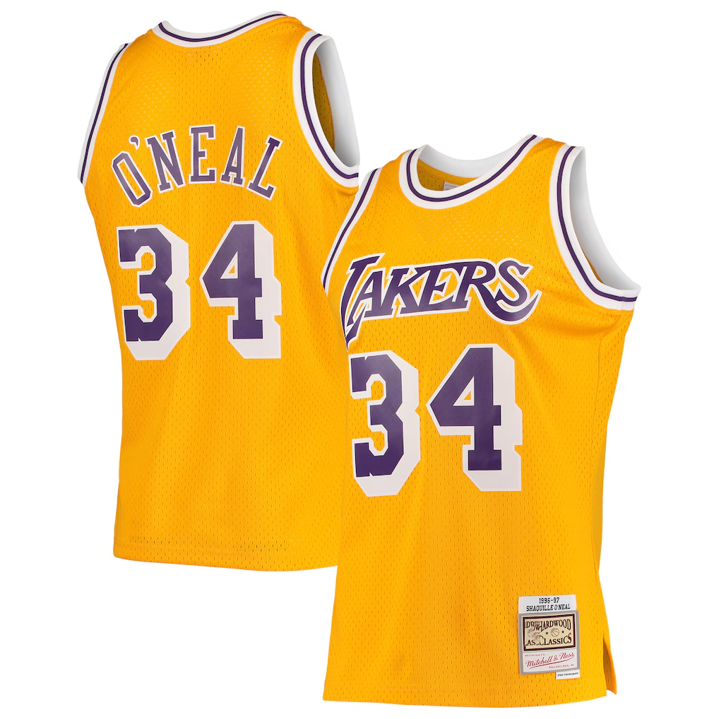 Trusc LA.Lakers #34 Shaquille O'Neal Mitchell & Ness Gold 199697 Hardwood Classics Swingman Jerseys