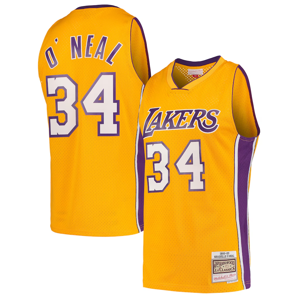 Trusc LA.Lakers #34 Shaquille O'Neal Mitchell & Ness Gold Hardwood Classics Swingman Jerseys
