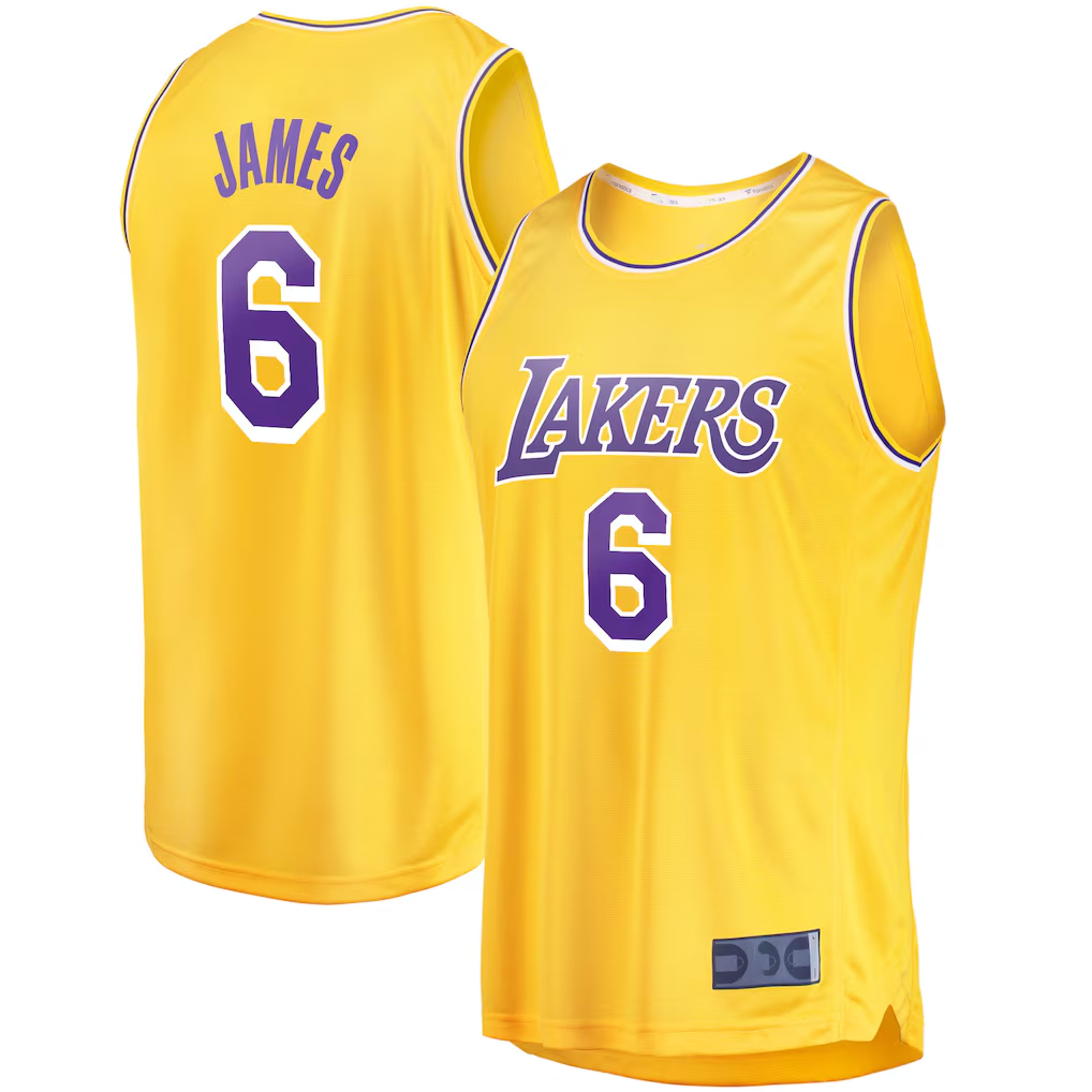 Trusc LA.Lakers #6 LeBron James Gold 2021-2022 Fast Break Replica Stitched Jerseys - Icon Edition