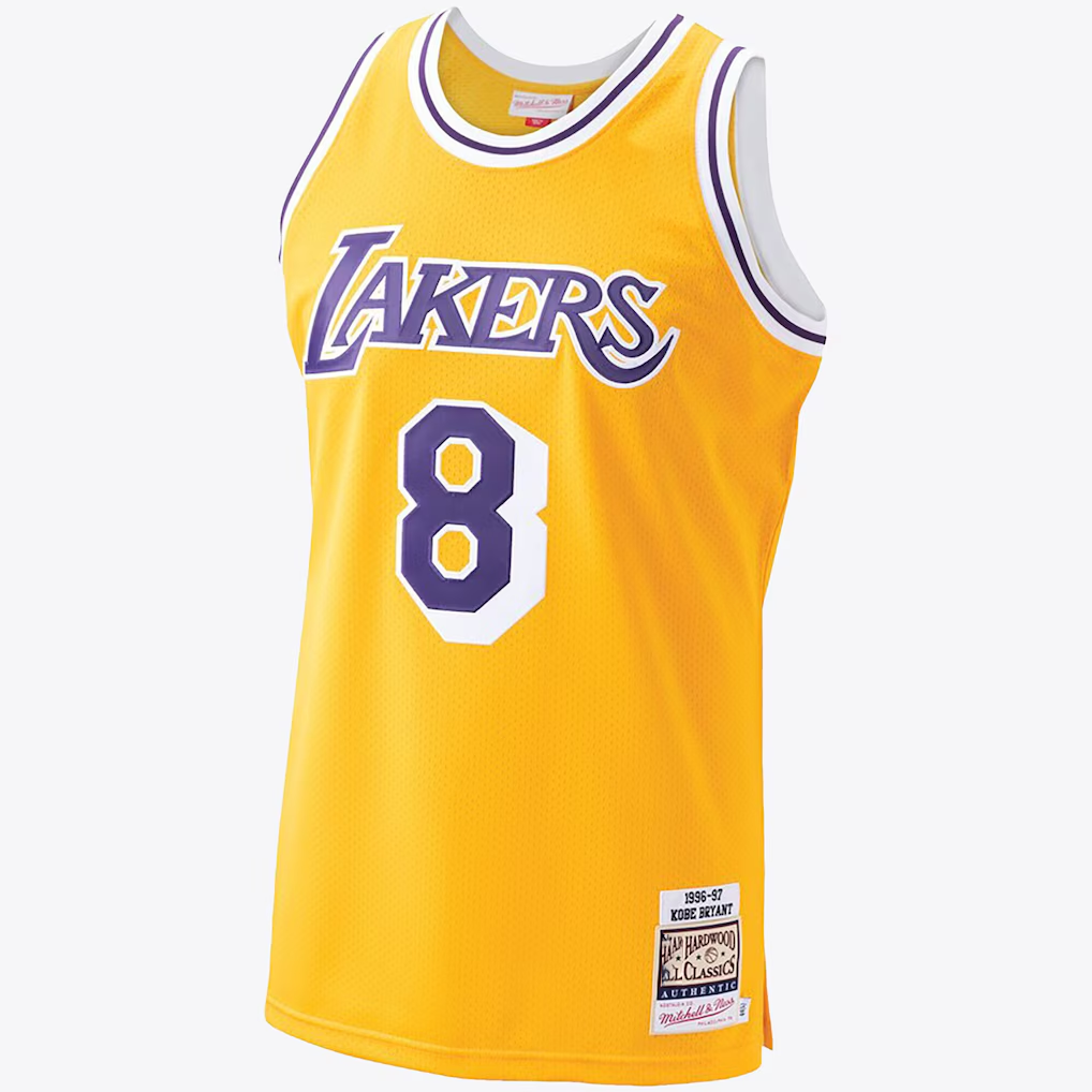 Trusc LA.Lakers #8 Kobe Bryant Gold Hardwood Classics 1996-97 Authentic Stitched Jerseys By Mitchell & Ness
