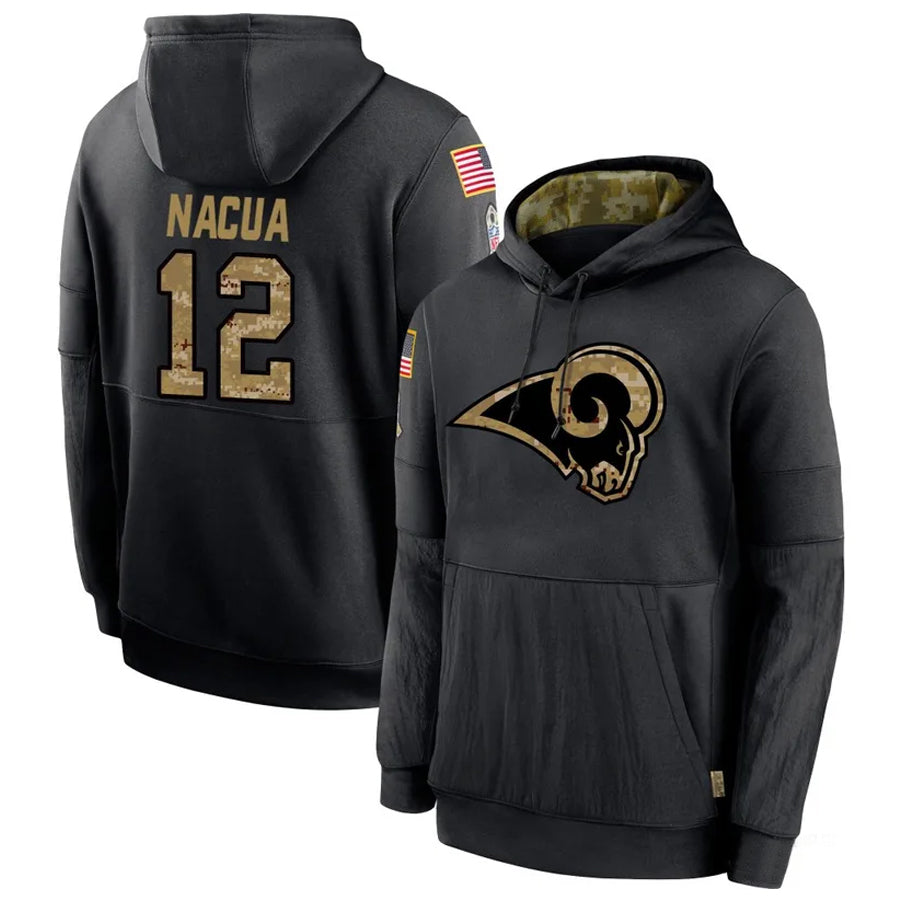 Trusc LA.Rams #12 Puka Nacua Player Salute to Service Black Hoodies Stitched Jerseys