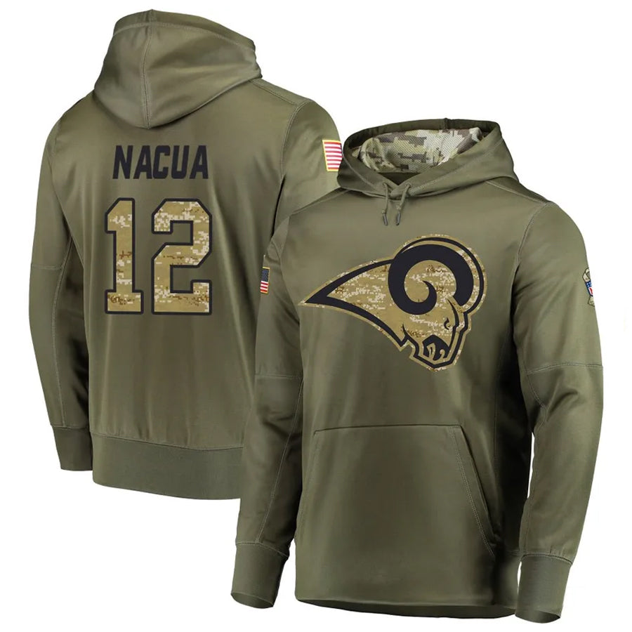 Trusc LA.Rams #12 Puka Nacua Player Salute to Service Olive Hoodies Stitched Jerseys