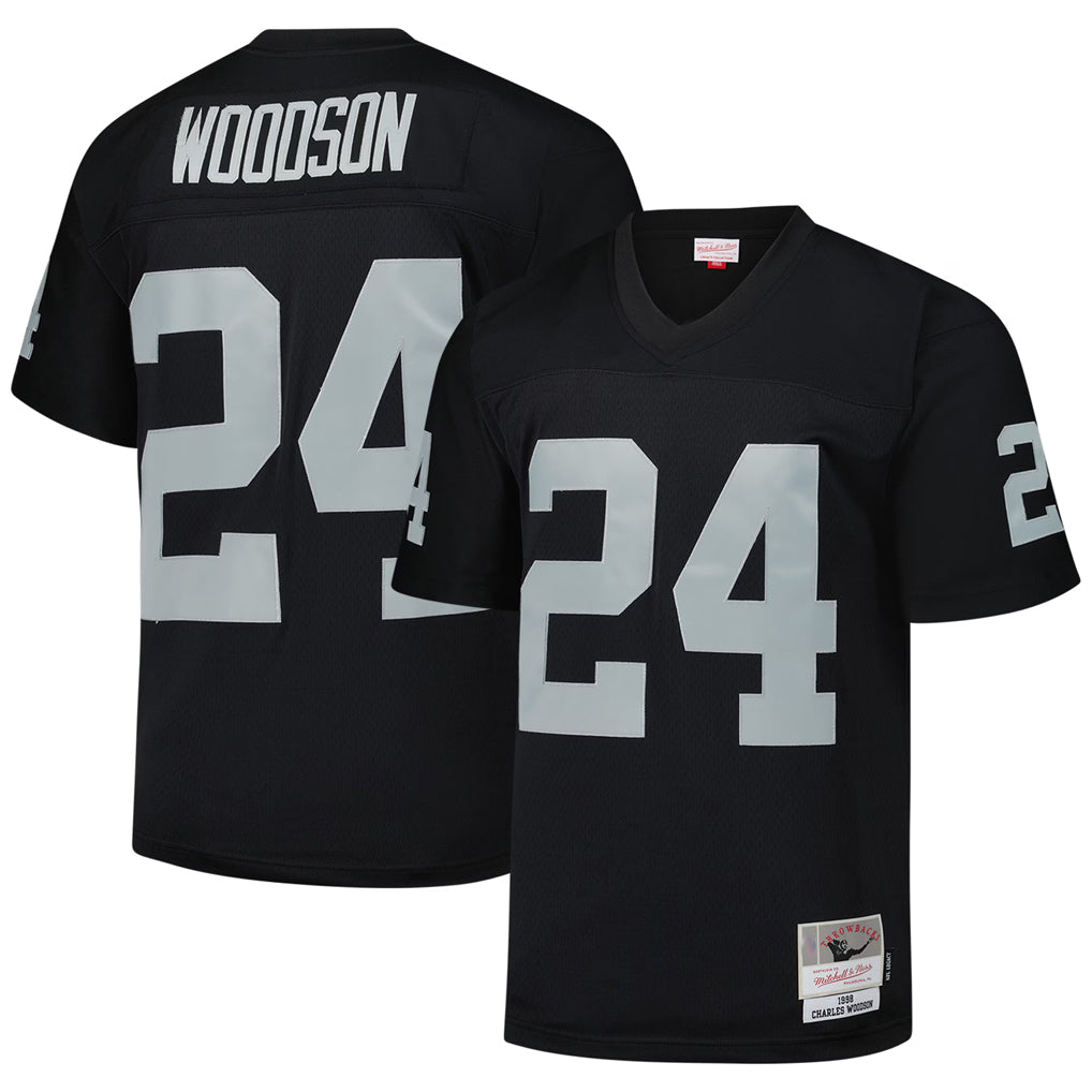 Trusc LV.Raiders #24 Charles Woodson Player Mitchell & Ness Black Legacy Replica Stitched Jerseys