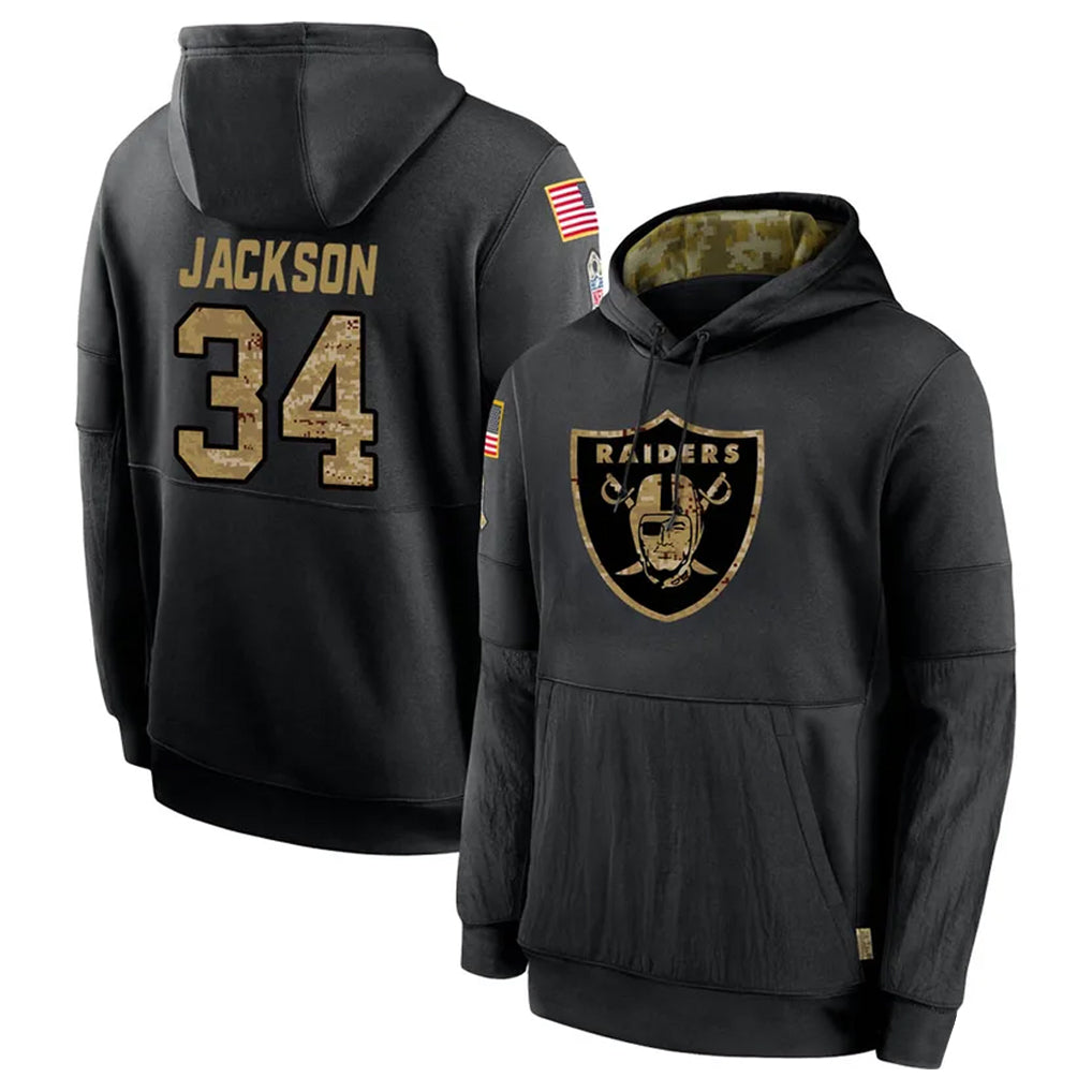 Trusc LV.Raiders #34 Bo Jackson Player Salute to Service Black Hoodies Stitched Jerseys
