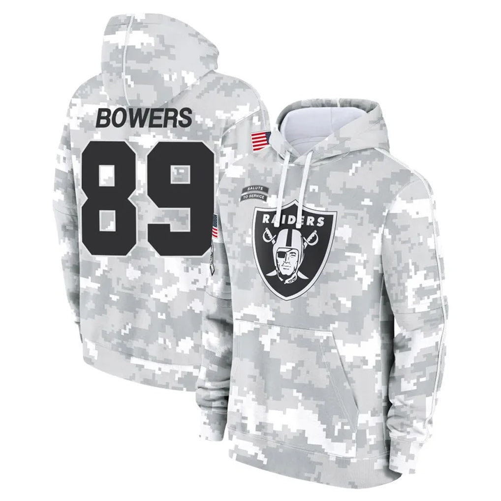 Trusc LV.Raiders #89 Brock Bowers Player Arctic Camo Salute to Service Hoodies Stitched Jerseys