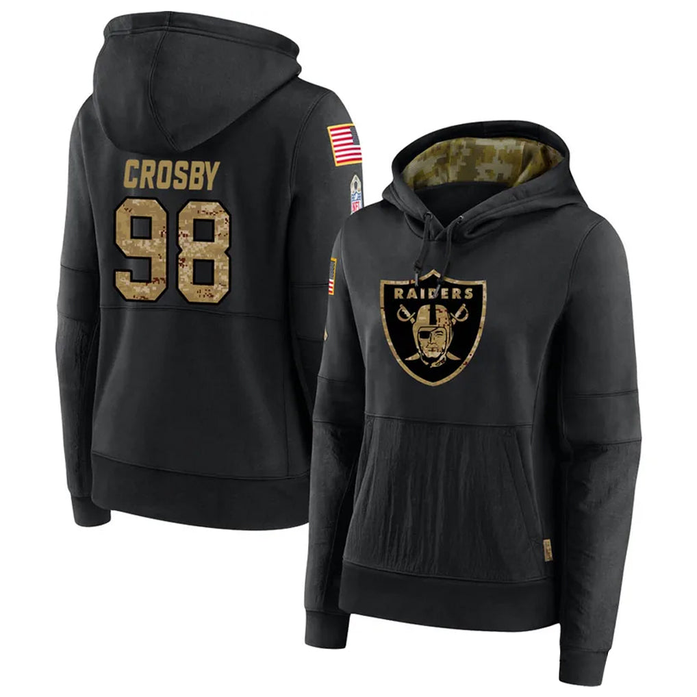 Trusc LV.Raiders #98 Maxx Crosby Player Salute to Service Black Hoodies Stitched Jerseys