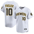 Trusc M.Brewers #10 Sal Frelick Player White Stripes Home Limited Game Stitched Jerseys