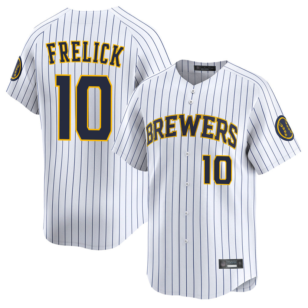 Trusc M.Brewers #10 Sal Frelick Player White Stripes Home Limited Game Stitched Jerseys
