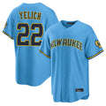 Trusc M.Brewers #22 Christian Yelich Player Light Blue Road Stadium Game Stitched Jerseys