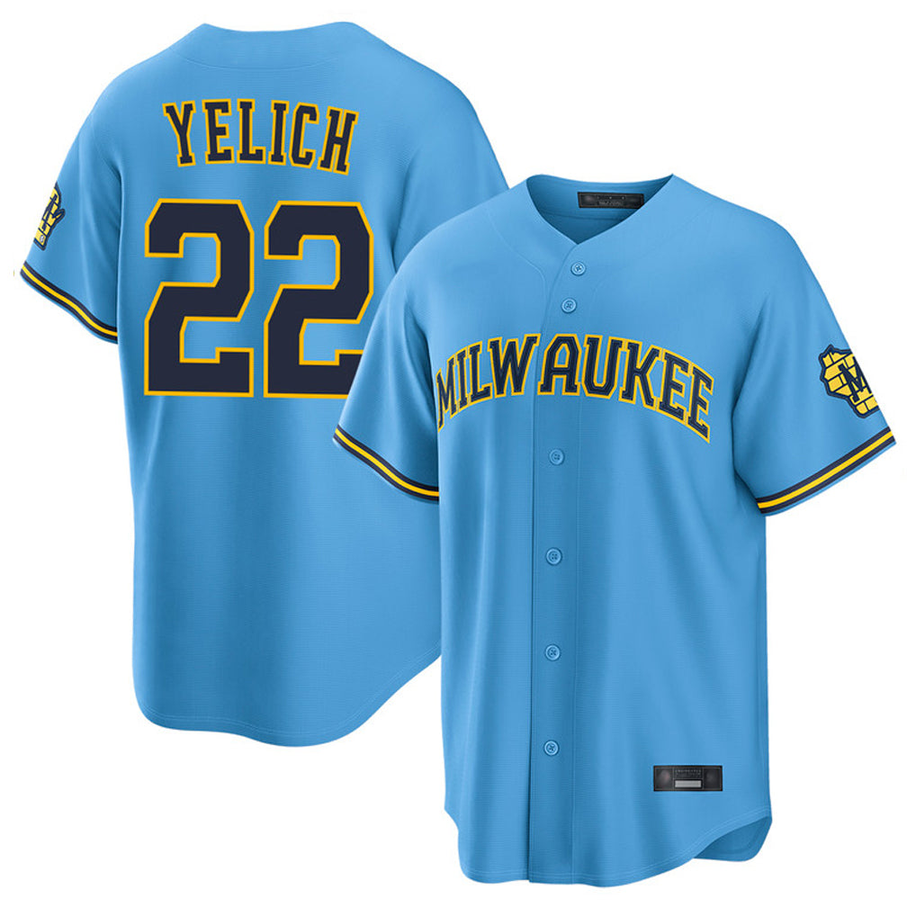 Trusc M.Brewers #22 Christian Yelich Player Light Blue Road Stadium Game Stitched Jerseys