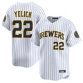 Trusc M.Brewers #22 Christian Yelich Player White Stripes Home Limited Game Stitched Jerseys
