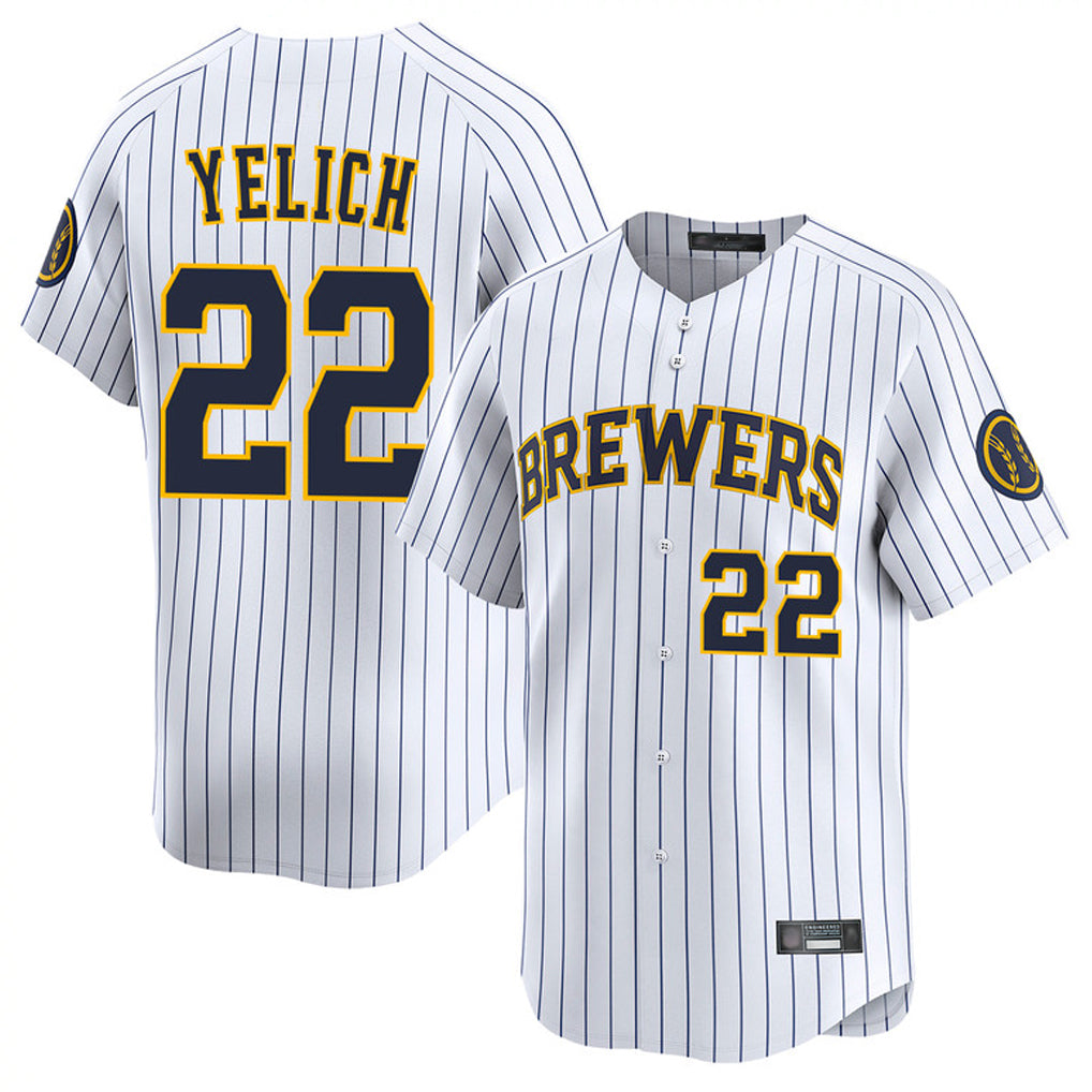 Trusc M.Brewers #22 Christian Yelich Player White Stripes Home Limited Game Stitched Jerseys