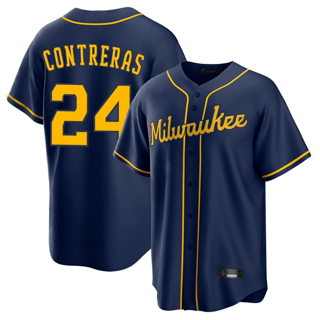 Trusc M.Brewers #24 William Contreras Player Navy Home Game Stitched Jerseys