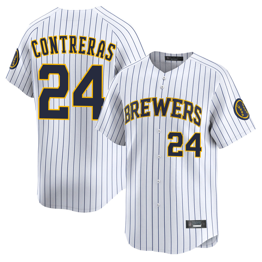 Trusc M.Brewers #24 William Contreras Player White Stripes Home Limited Game Stitched Jerseys