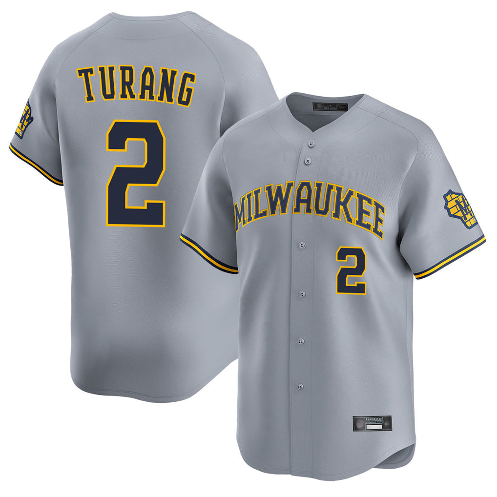 Trusc M.Brewers #2 Brice Turang Player Gray Home Limited Stitched Jerseys