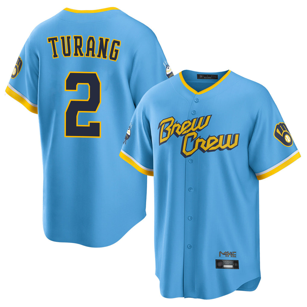 Trusc M.Brewers #2 Brice Turang Player Light Blue City Connect Home Game Stitched Jerseys