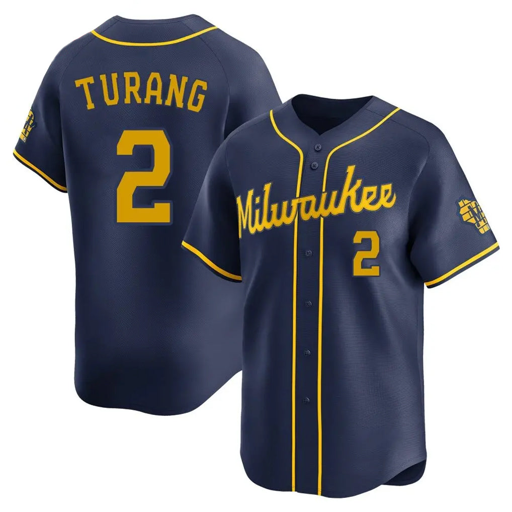 Trusc M.Brewers #2 Brice Turang Player Navy Home Limited Stitched Jerseys