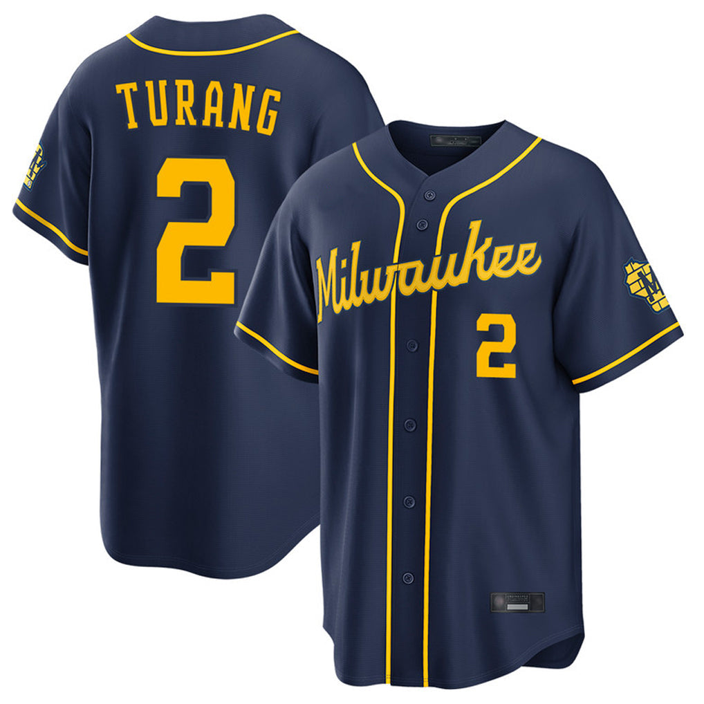 Trusc M.Brewers #2 Brice Turang Player Navy Home Stadium Game Stitched Jerseys