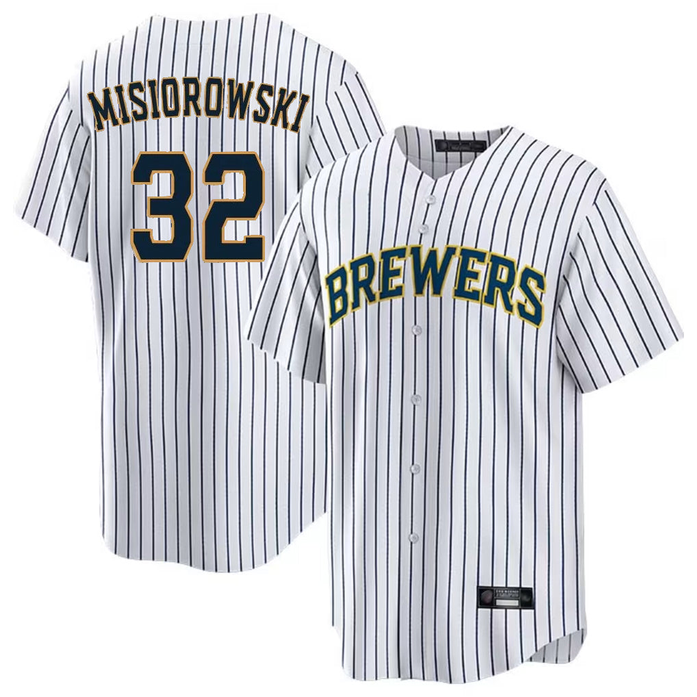 Trusc M.Brewers #32 Jacob Misiorowski Player White Stripes Home Game Stitched Jerseys