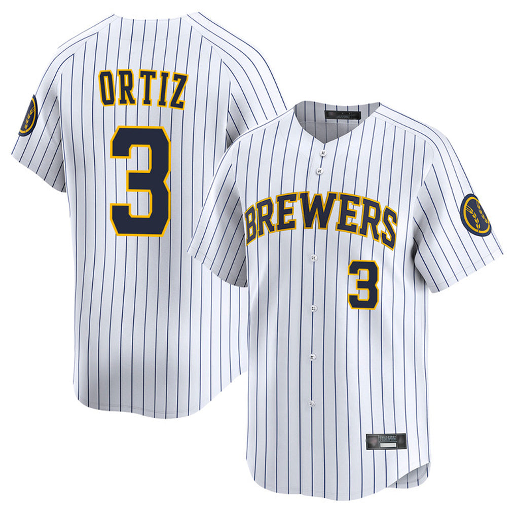 Trusc M.Brewers #3 Joey Ortiz Player White Stripes Home Limited Game Stitched Jerseys