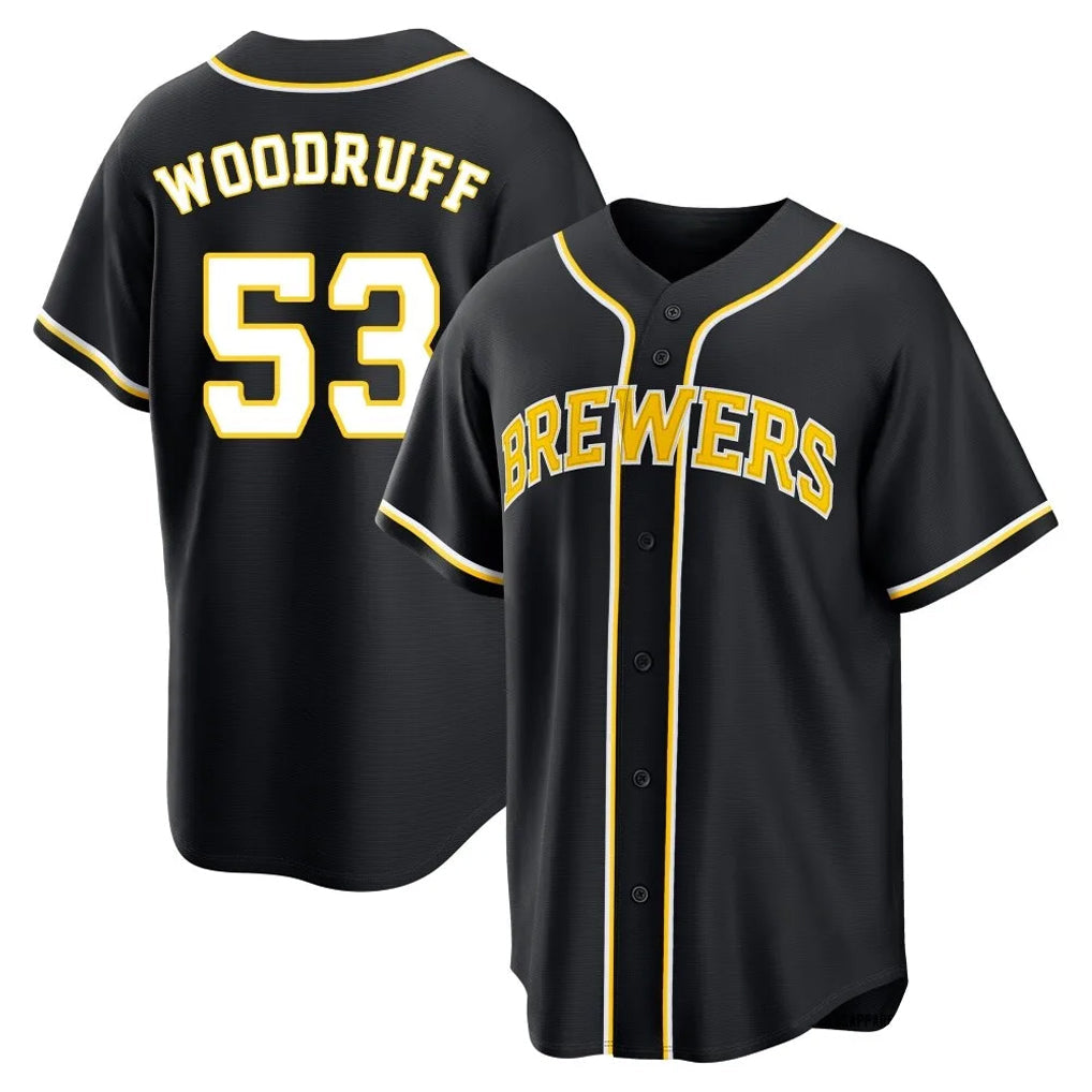 Trusc M.Brewers #53 Brandon Woodruff Player Black Fashion Out Home Game Stitched Jerseys