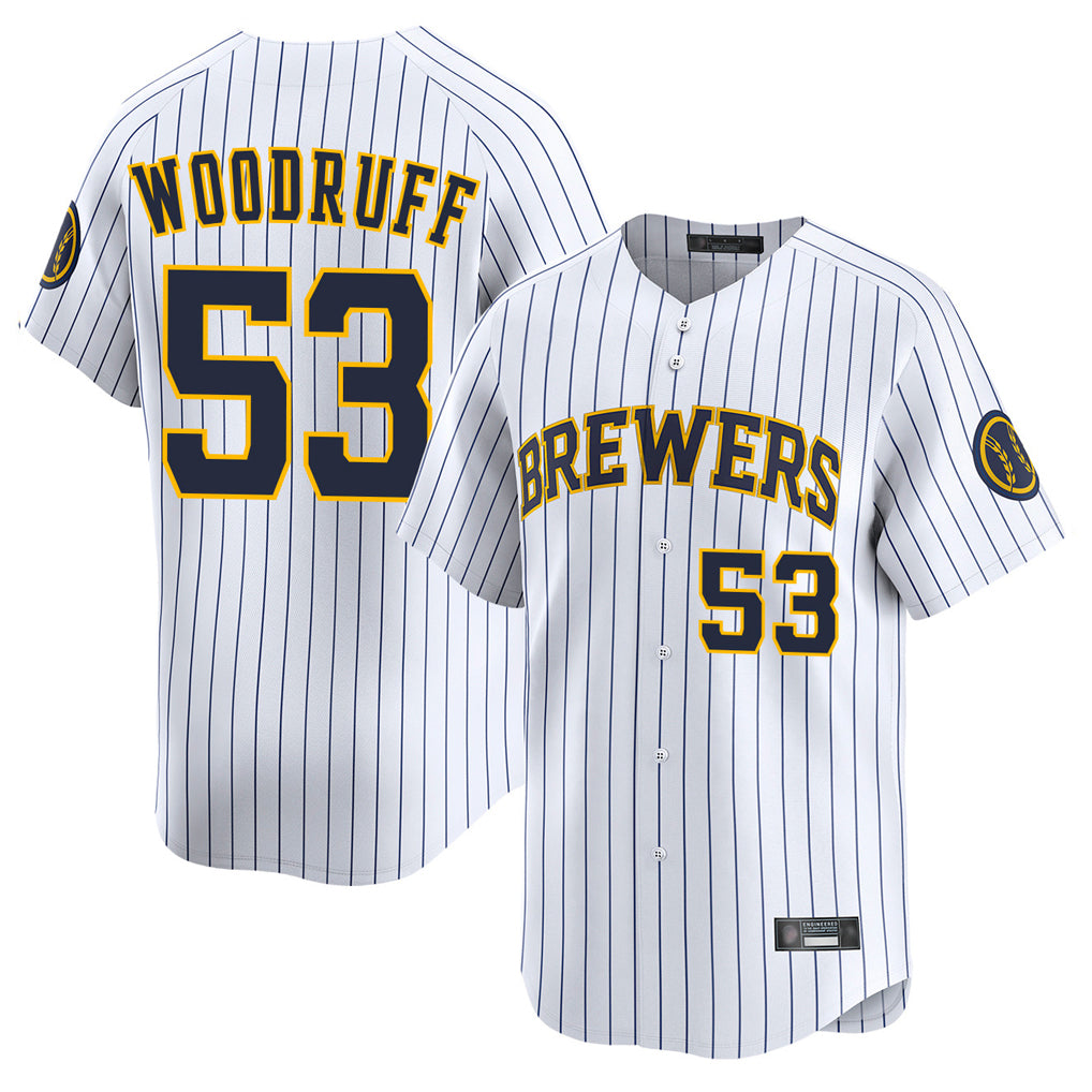 Trusc M.Brewers #53 Brandon Woodruff Player White Stripes Home Limited Stitched Jerseys
