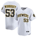 Trusc M.Brewers #53 Brandon Woodruff Player White Stripes Home Limited Stitched Jerseys