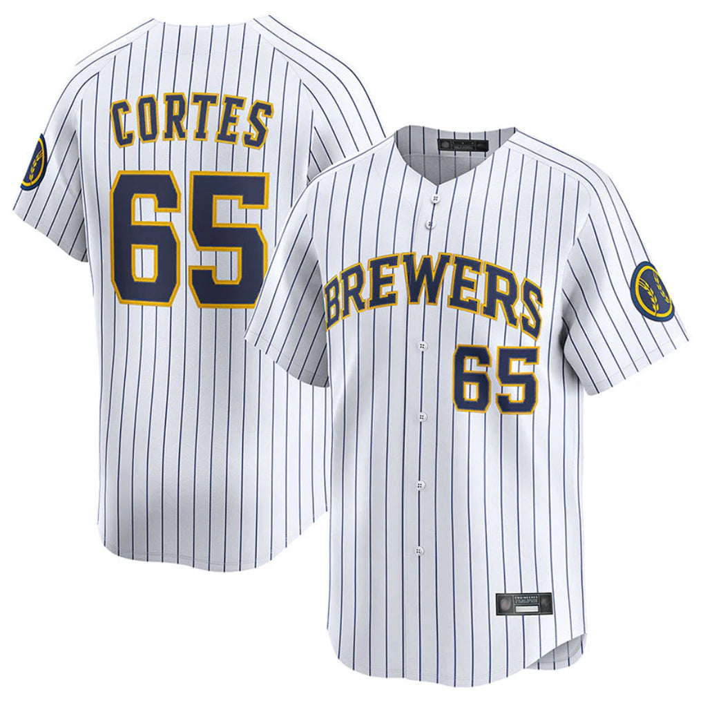Trusc M.Brewers #65 Nestor Cortes Player White Stripes Home Limited Game Stitched Jerseys