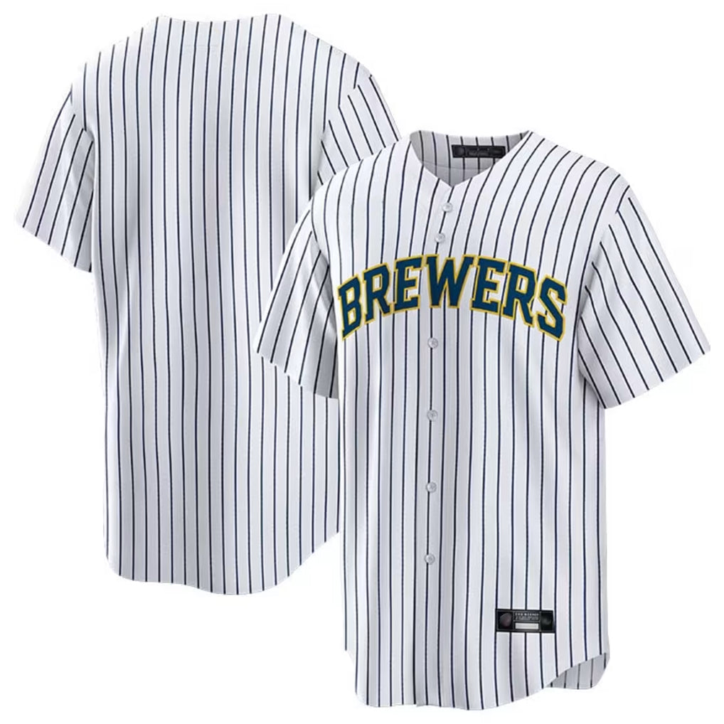 Trusc M.Brewers Blank Player White Stripes Home Game Stitched Jerseys