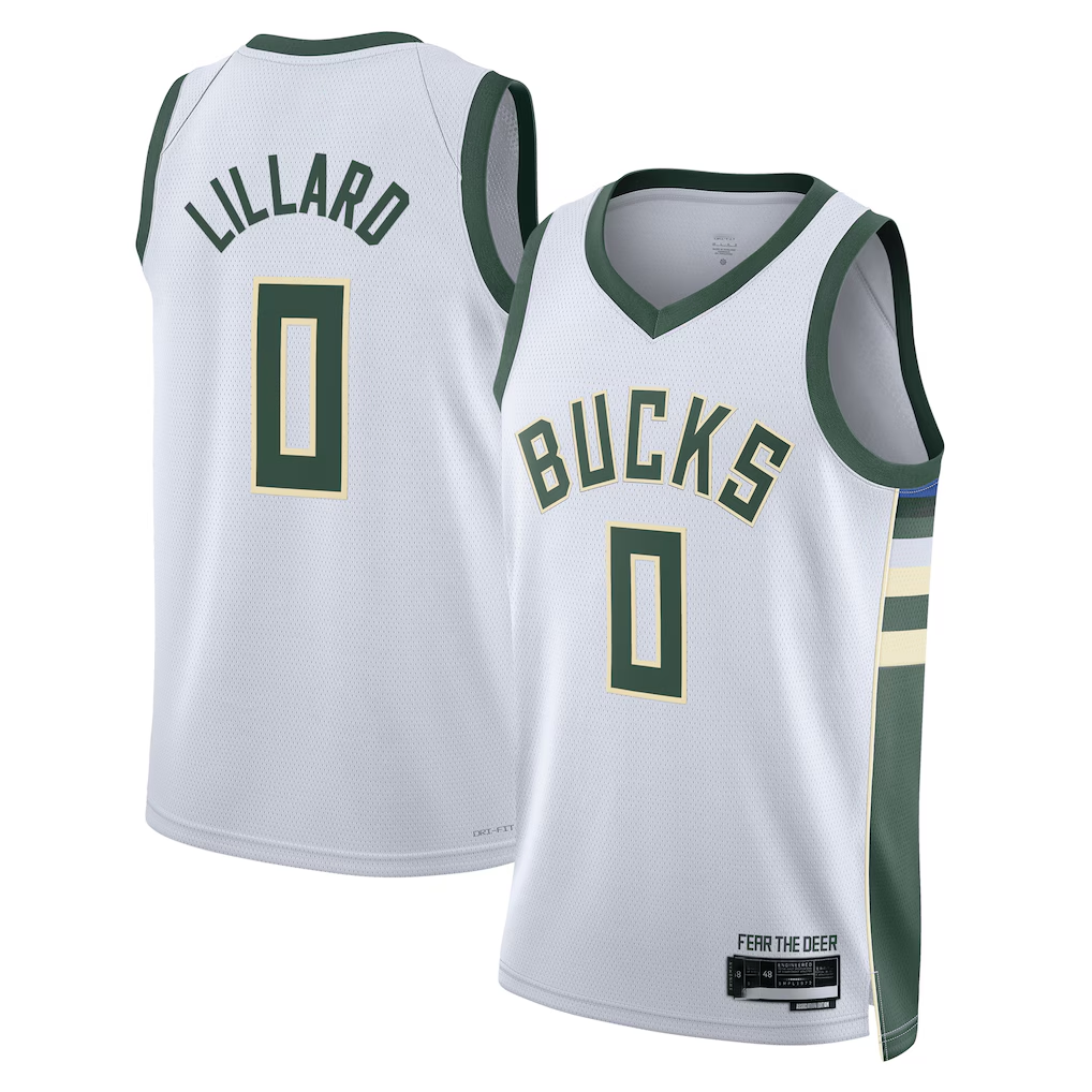 Trusc M.Bucks #0 Damian Lillard White Fear The Deer Swingman Player Jerseys - Association Edition
