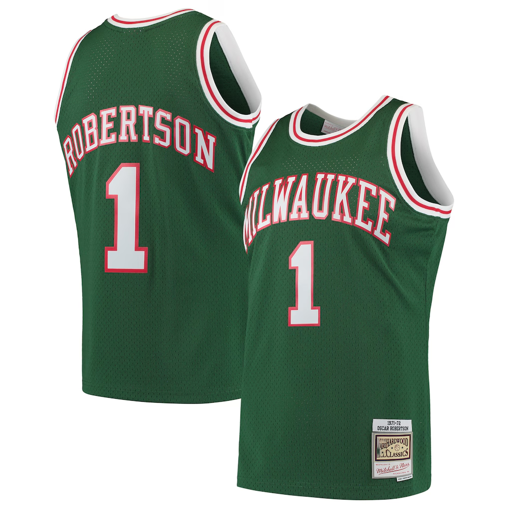 Trusc M.Bucks #1 Oscar Robertson Mitchell & Ness Green 197172 Hardwood Classics Swingman Jerseys