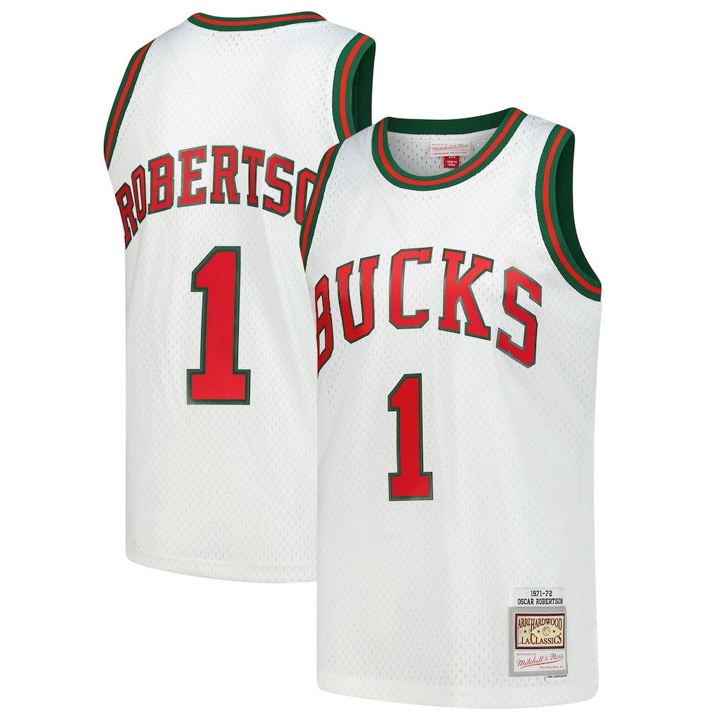 Trusc M.Bucks #1 Oscar Robertson Mitchell & Ness White Hardwood Classics Swingman Jerseys